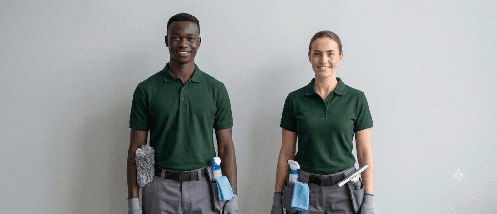 Two KleanLuxe team members ready for work